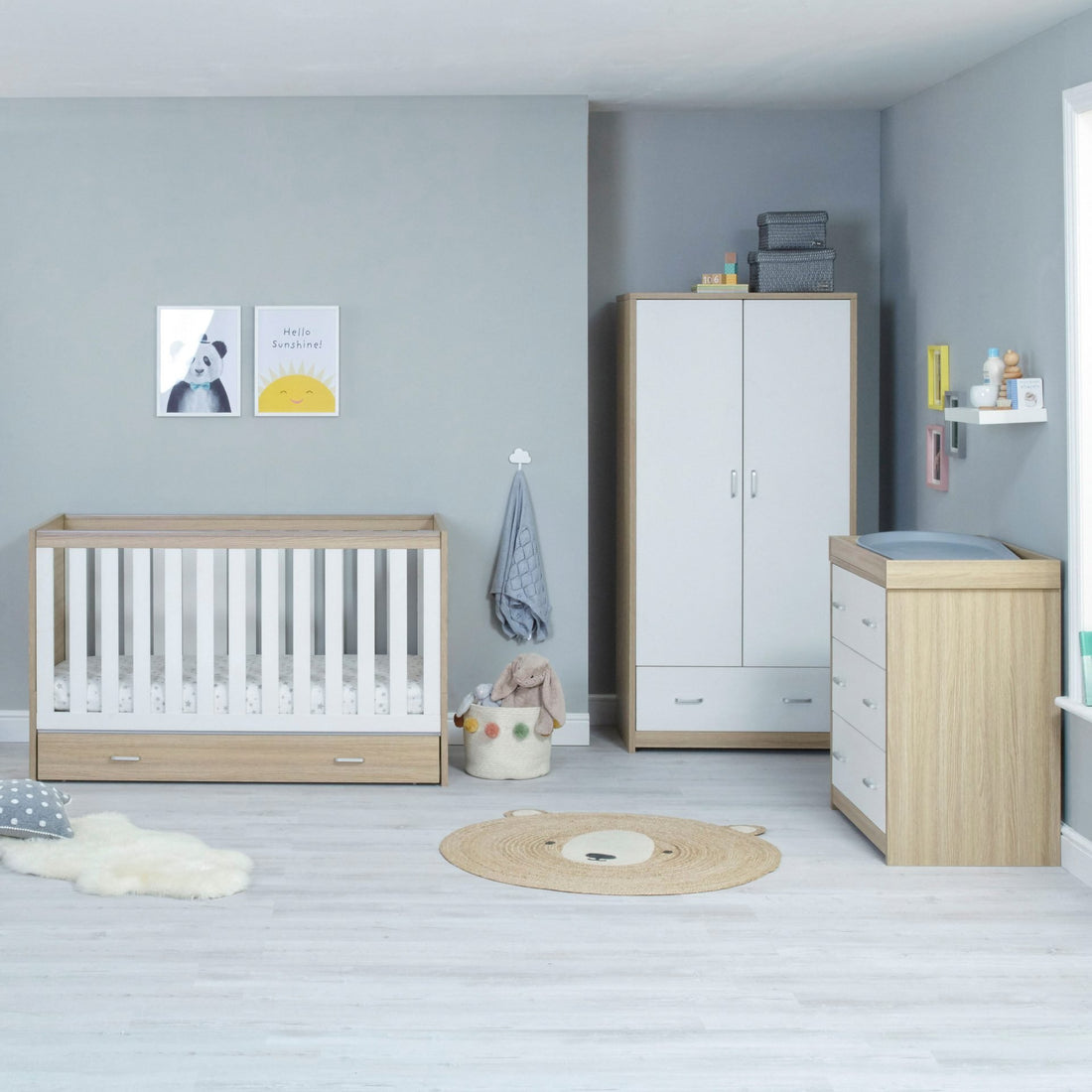 Veni 3 Piece Nursery Furniture Sets with Drawer Oak White