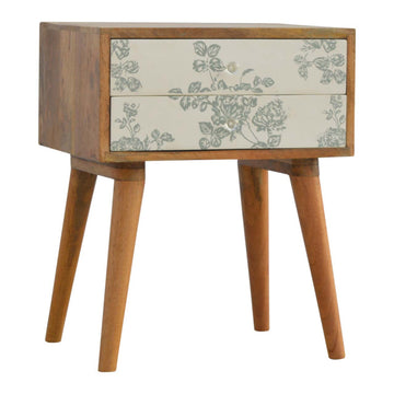 Green Floral Screen Printed Bedside