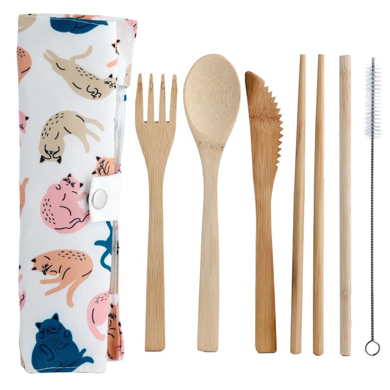 100% Natural Bamboo Cutlery 6 Piece Set - Cat's Life - £9.99 - 