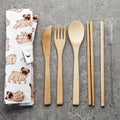 100% Natural Bamboo Cutlery 6 Piece Set - Mopps Pug-