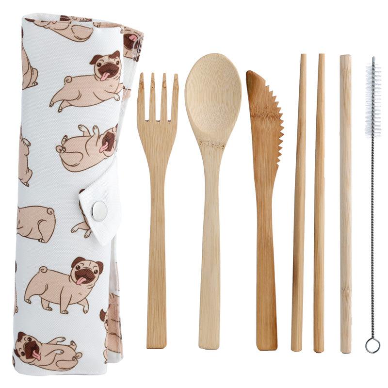 100% Natural Bamboo Cutlery 6 Piece Set - Mopps Pug - £9.99 - 