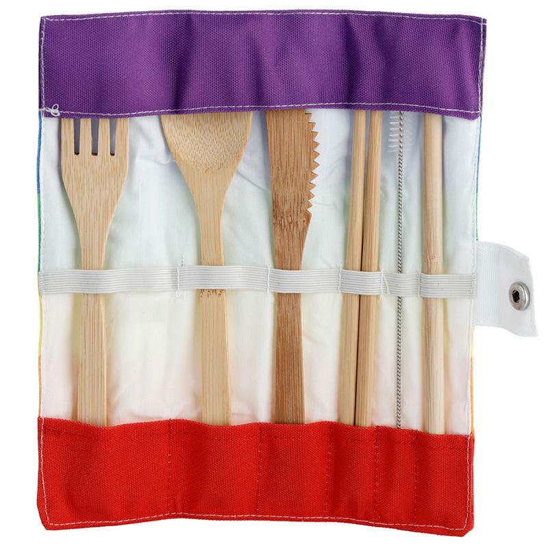 100% Natural Bamboo Cutlery 6 Piece Set - Somewhere Rainbow Stripes-