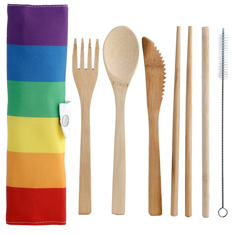 100% Natural Bamboo Cutlery 6 Piece Set - Somewhere Rainbow Stripes - £9.99 - 