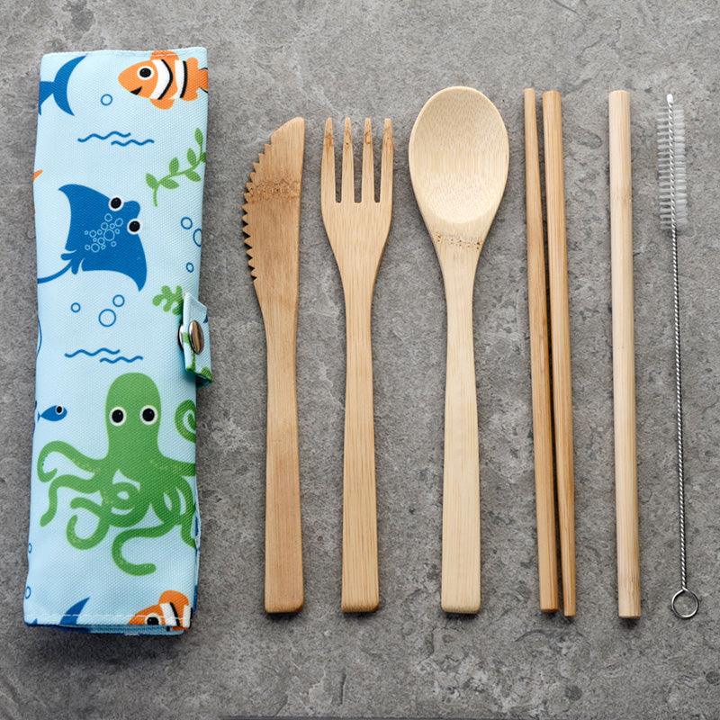 100% Natural Bamboo Cutlery 6 Piece Set - Splosh Sealife-