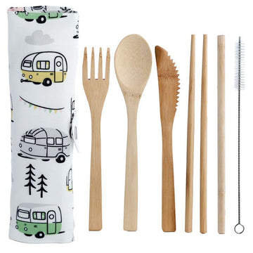 100% Natural Bamboo Cutlery 6 Piece Set - Wildwood Caravan - £9.99 - 