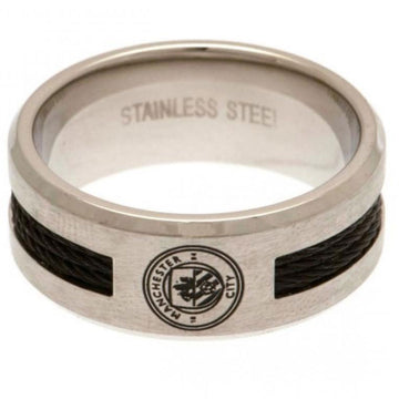 Manchester City FC Black Inlay Ring Small - Officially licensed merchandise.