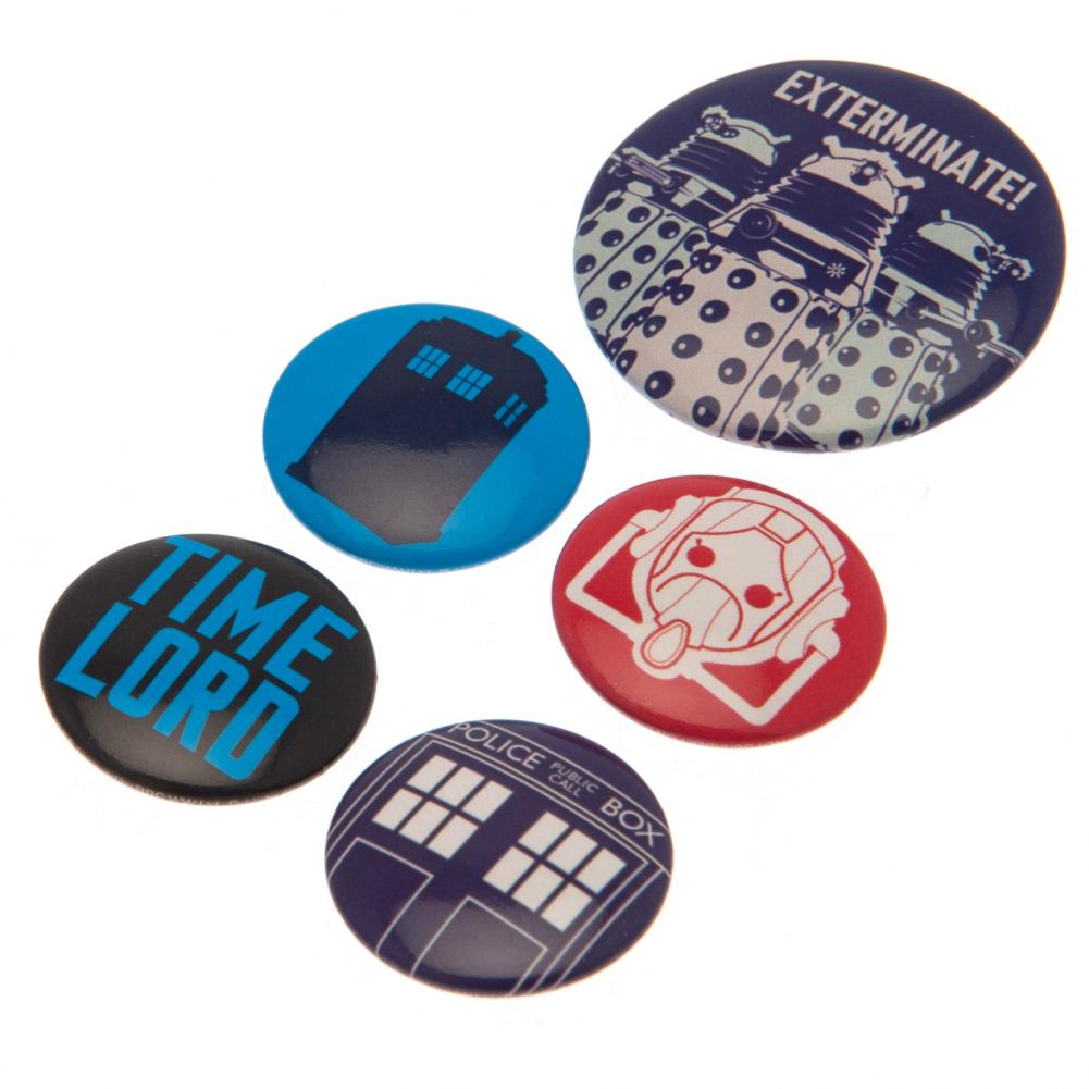 Doctor Who Button Badge Set - Officially licensed merchandise.