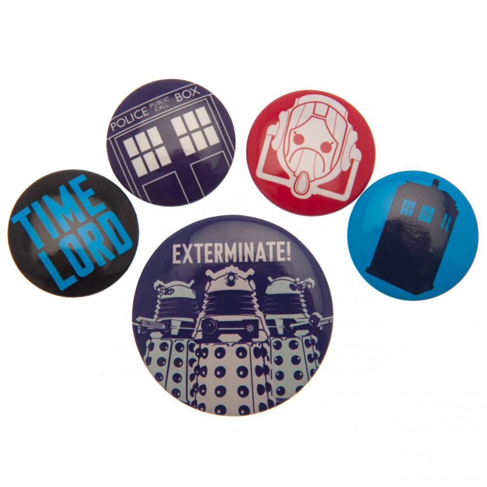 Doctor Who Button Badge Set - Officially licensed merchandise.