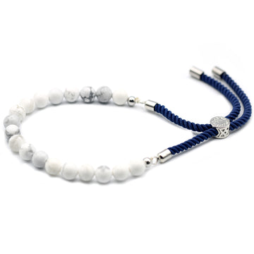 925 Silver Plated Gemstone Navy String Bracelet - White Howlite