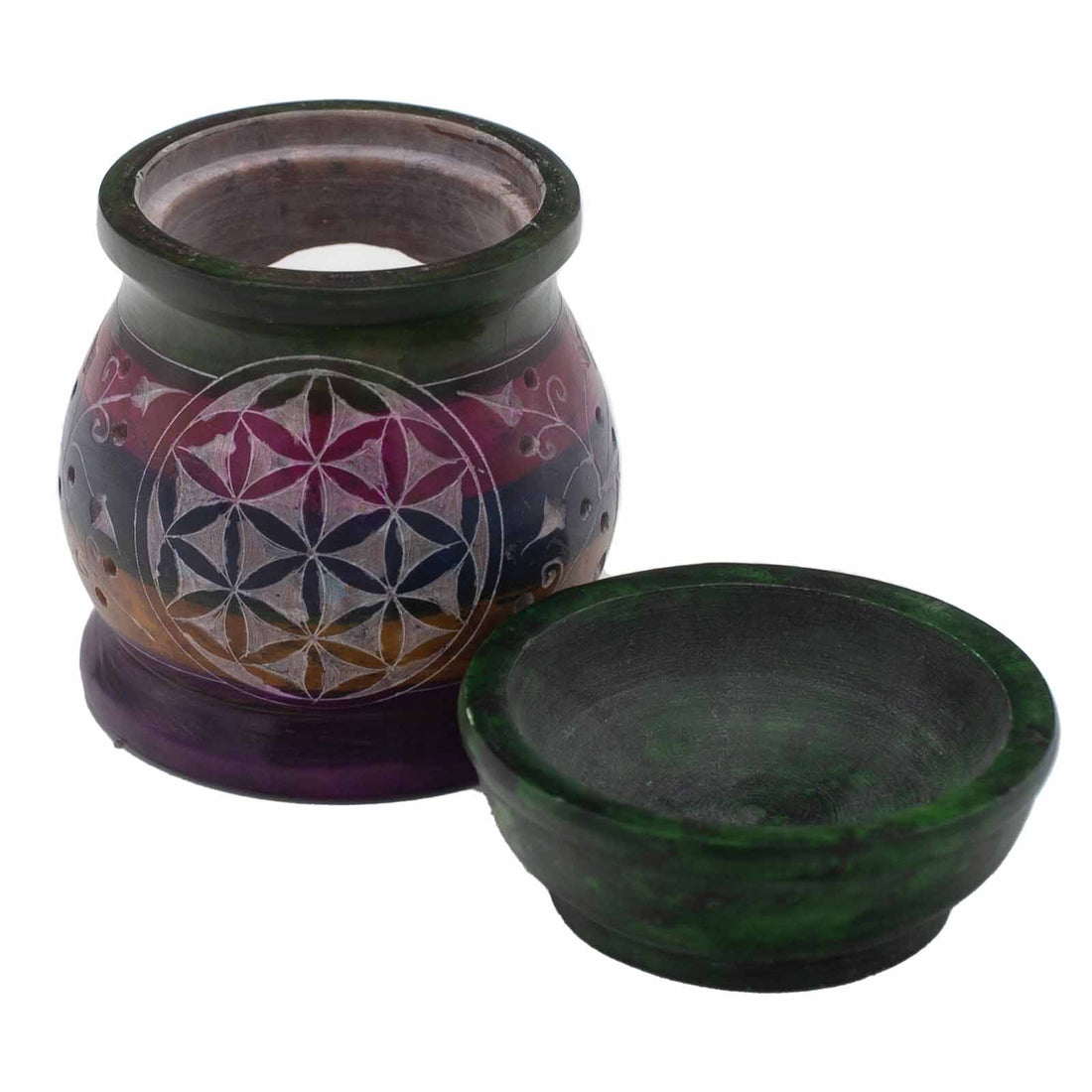 Soapstone Oil Burner 10cm - Flower of Life - Five Colours