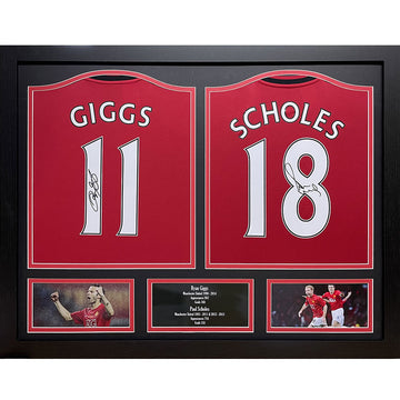 Manchester United FC Giggs & Scholes Signed Shirts (Dual Framed) - Officially licensed merchandise.