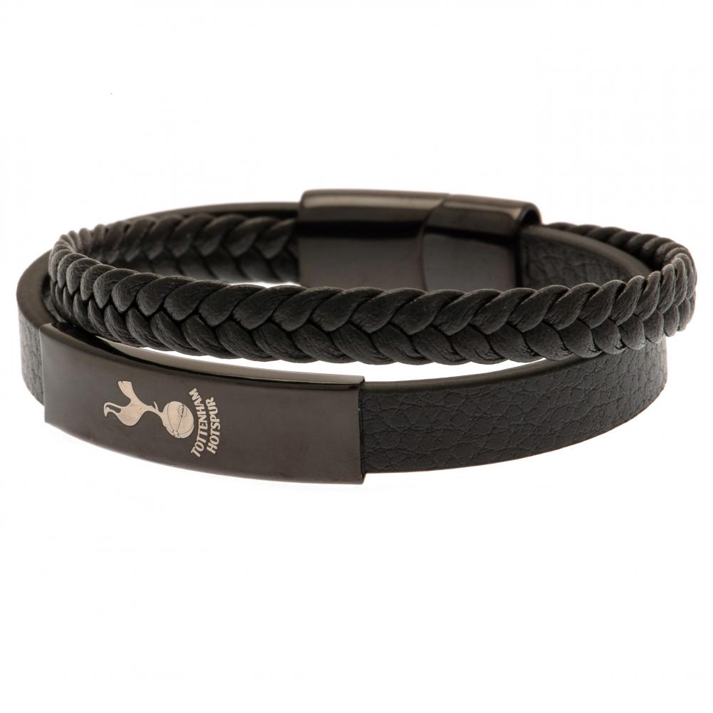 Tottenham Hotspur FC Black IP Leather Bracelet - Officially licensed merchandise.