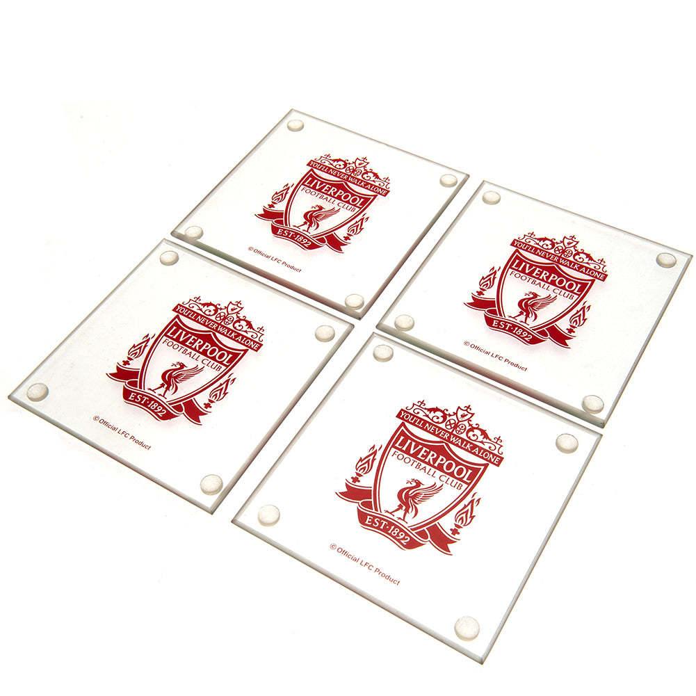 Liverpool FC 4pk Glass Coaster Set - Officially licensed merchandise.