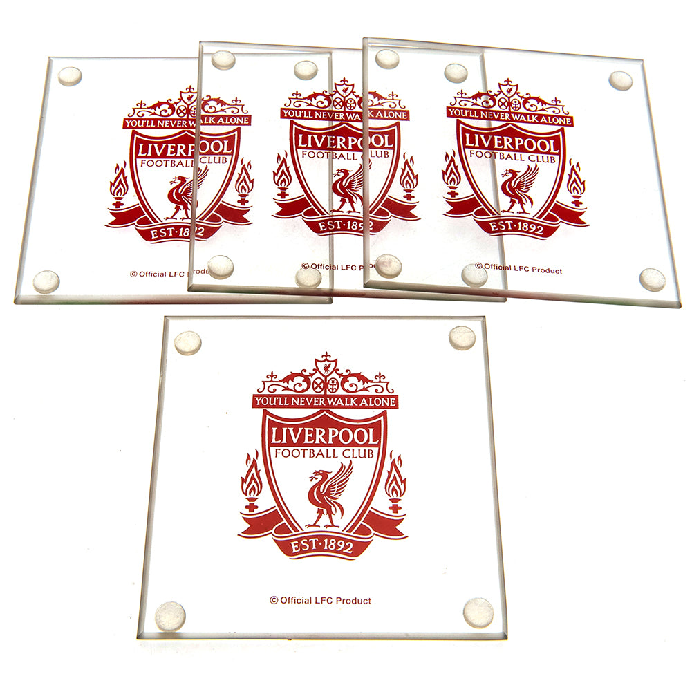 Liverpool FC 4pk Glass Coaster Set - Officially licensed merchandise.