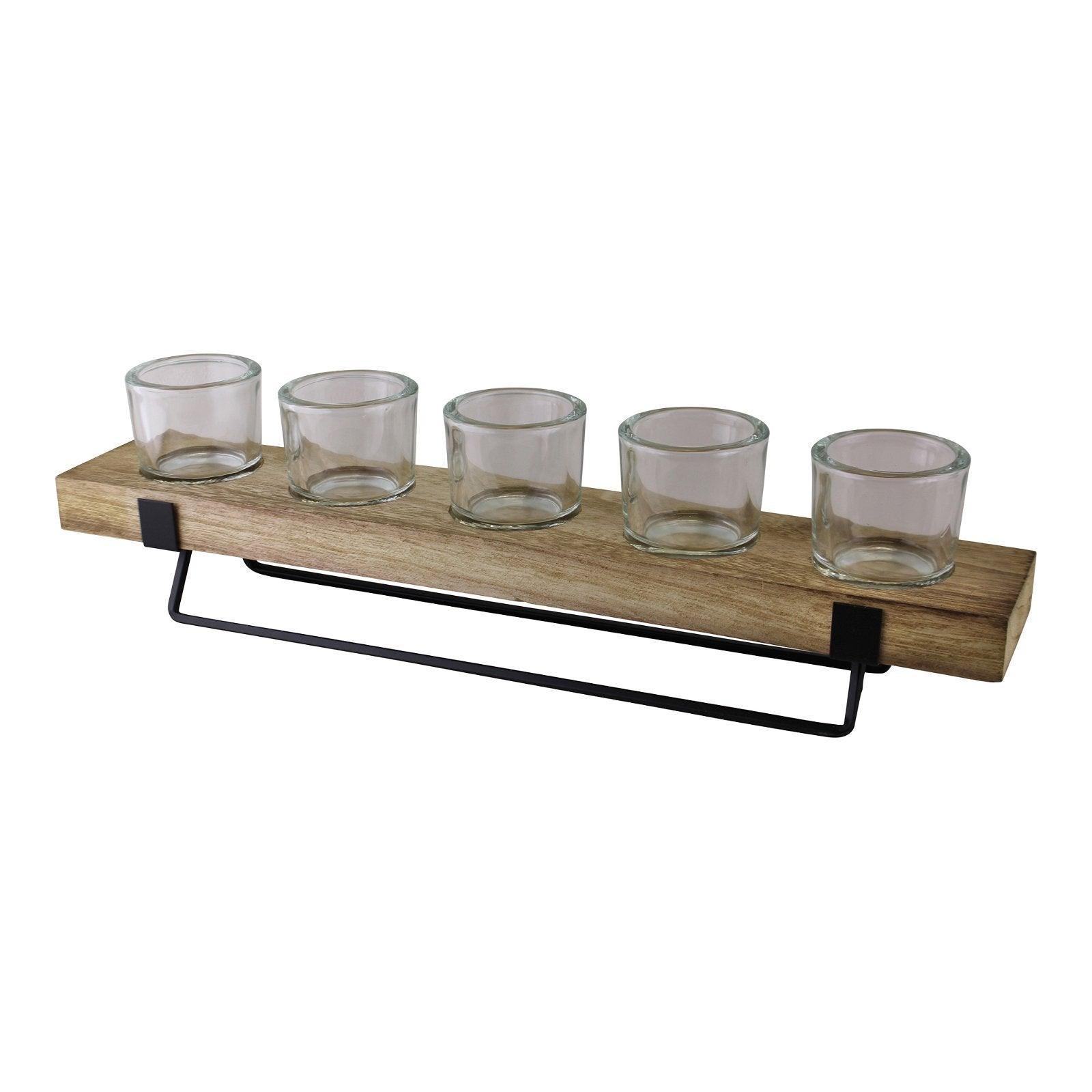 5 Piece Glass, Wood & Metal Tealight Holder - £33.99 - Tealight Holders 