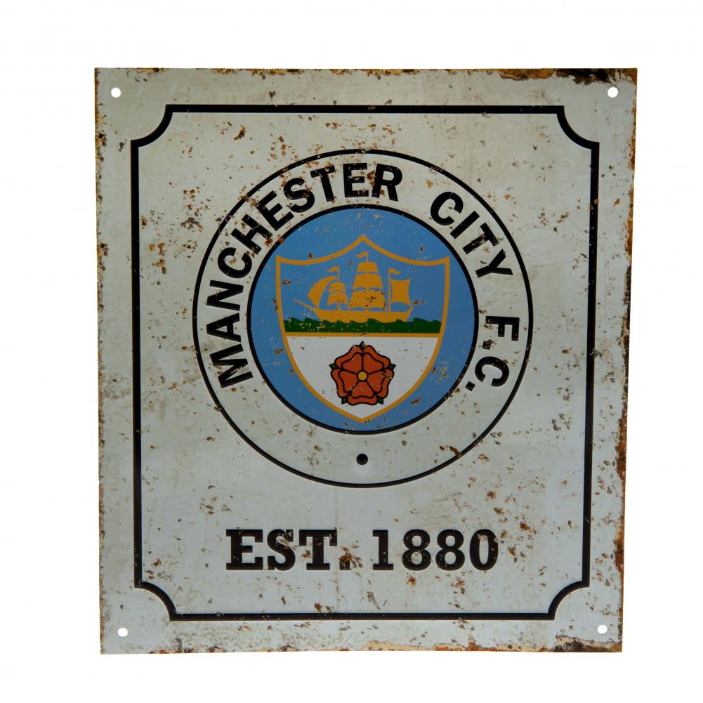 Manchester City FC Retro Logo Sign - Officially licensed merchandise.