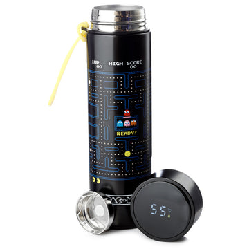 Reusable Stainless Steel Hot & Cold Insulated Drinks Bottle Digital Thermometer - Pac-Man