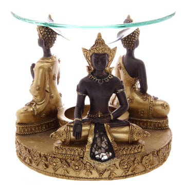 Decorative Gold and Brown Thai Buddha Oil & Wax Burner with Dish