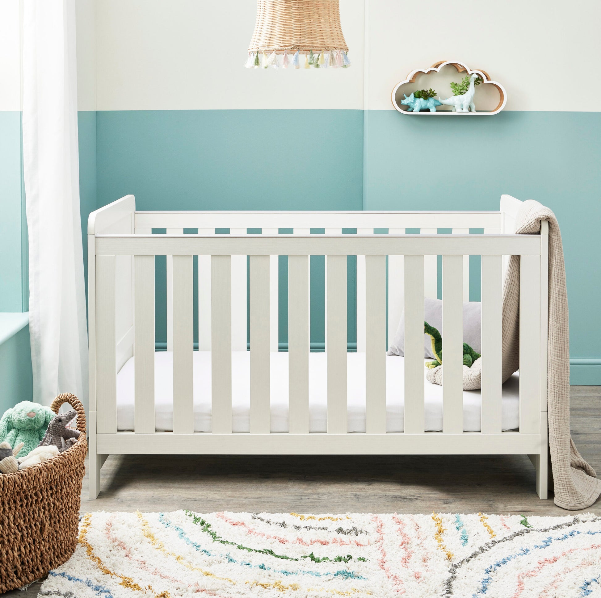 Babymore Caro Cot Bed - White Wash - Babymore