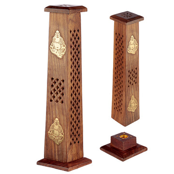 Decorative Buddha Sheesham Wood Incense Burner Tower