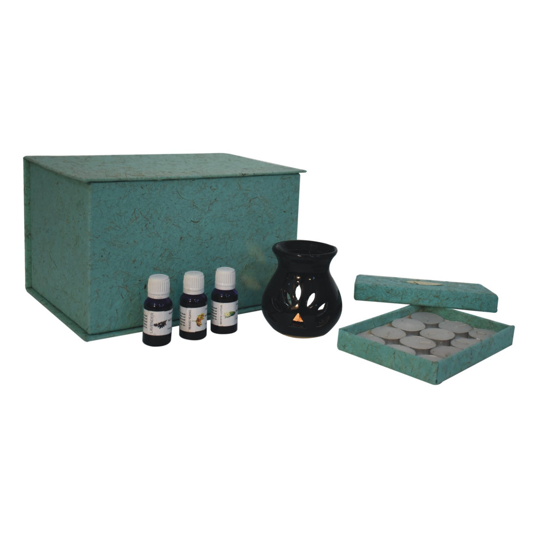 Black Cut-out Oil Burner Set (Ylang Ylang, White Lotus, Lavender)