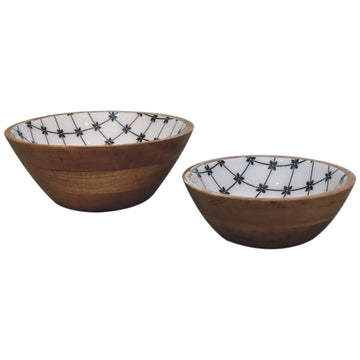 Lacquered Black Flower Bowl Set of 2