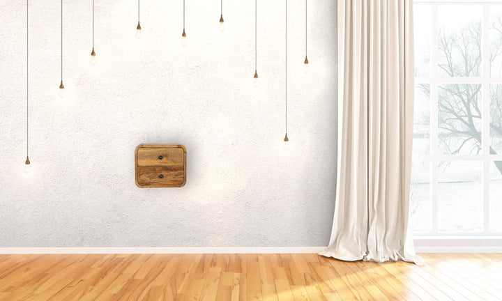 Mini Curved Oak-ish Wall Mounted Bedside