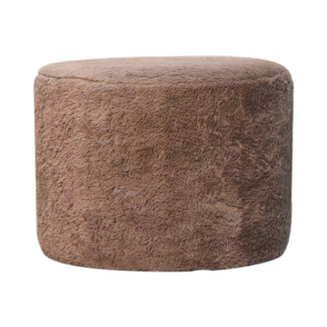 Mocha Faux Fur Round Footstool