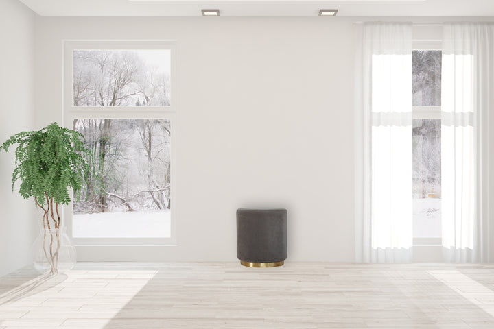 Grey Velvet Footstool with Gold Base