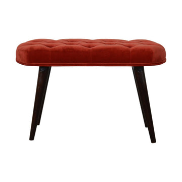 Brick Red Cotton Velvet Deep Button Bench