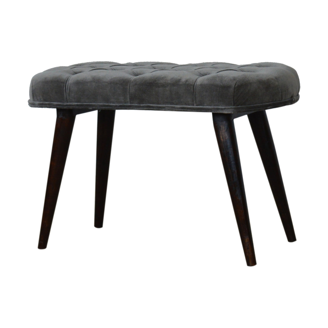 Grey Cotton Velvet Deep Button Bench