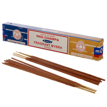 12x Satya Incense Sticks - Nag Champa & Fragrant Myrrh