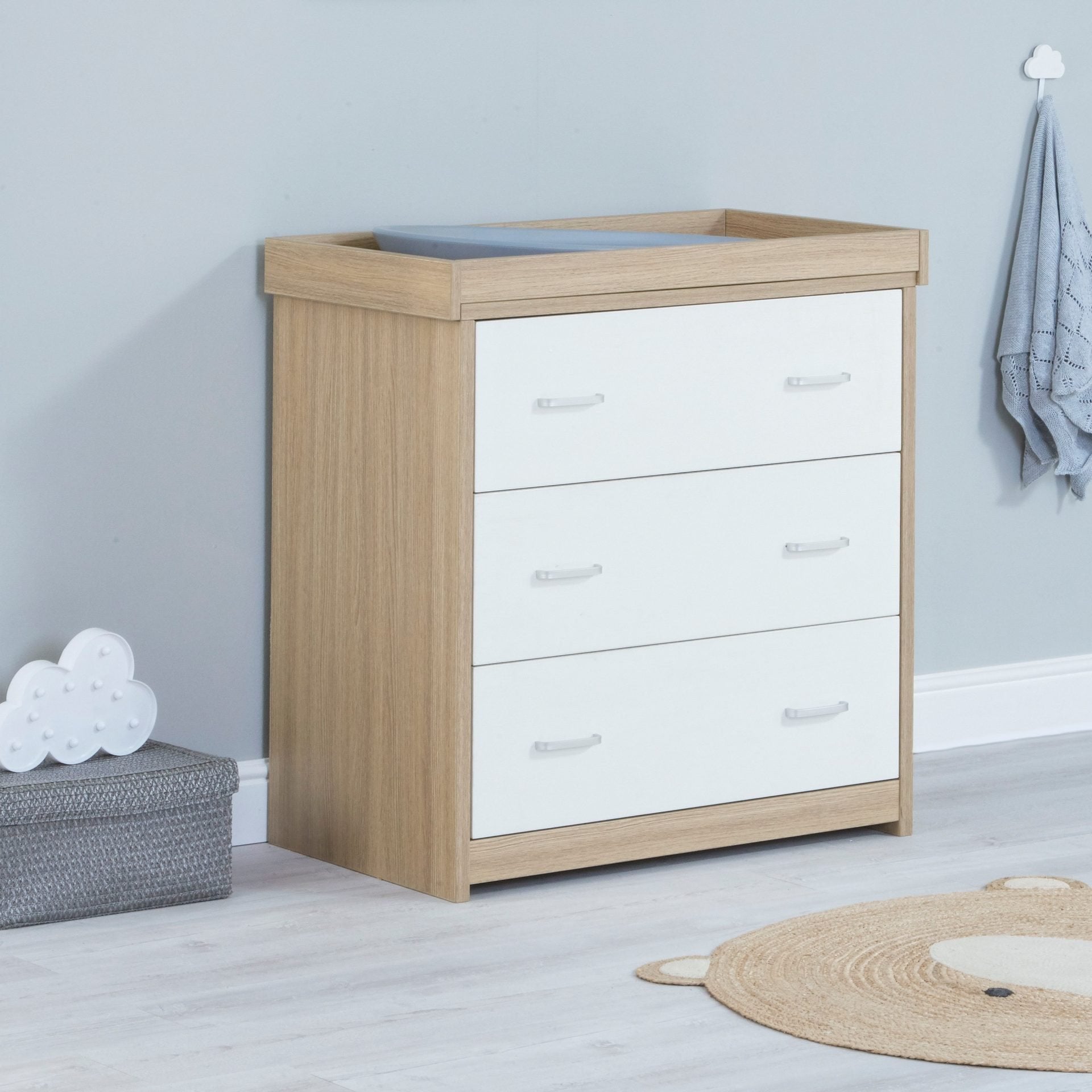 Babymore Luno Veni Nursery Chest Changer - White Oak - Babymore