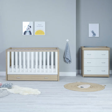 Babymore Luno 2 Piece Nursery Room Set with Drawer - Oak White - Babymore