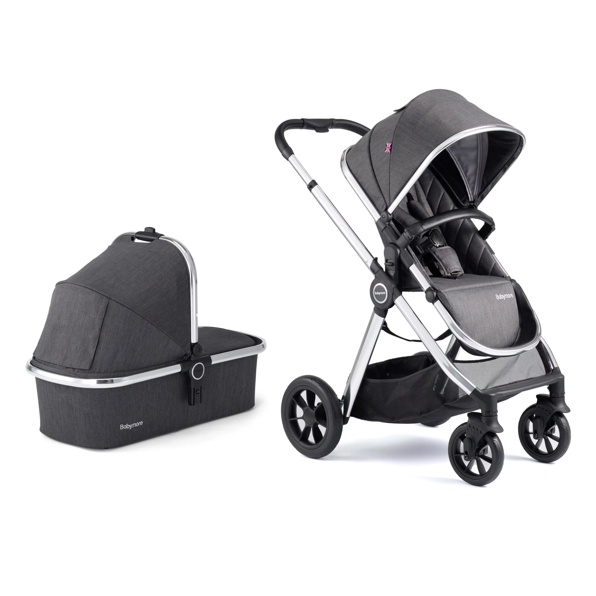 Babymore Memore V2 Pram Pushchair 11 Piece - Chrome - Babymore