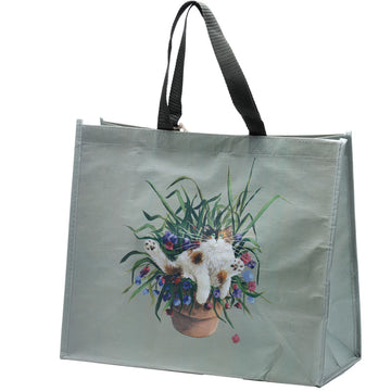 Recycled RPET Reusable Shopping Bag - Kim Haskins Floral Cat in Fern Green