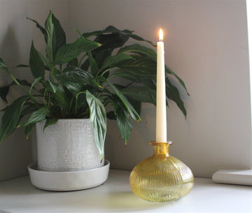 Yellow Ribbed Glass Candle Holder