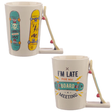 Collectable Skateboard Shaped Handle Ceramic Mug