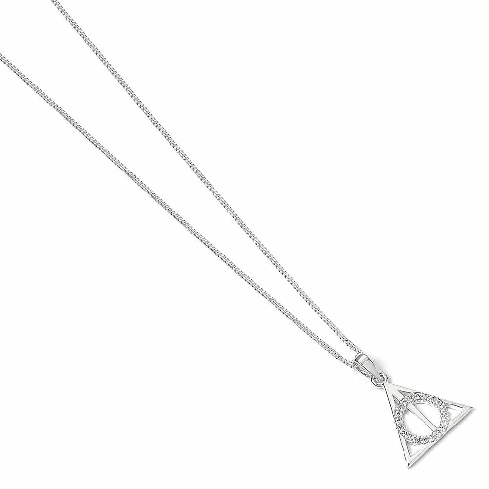 Harry Potter Sterling Silver Crystal Necklace Deathly Hallows - Officially licensed merchandise.