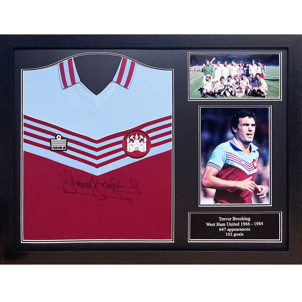 West Ham United FC 1980 Brooking Signed Shirt (Framed) - Officially licensed merchandise.