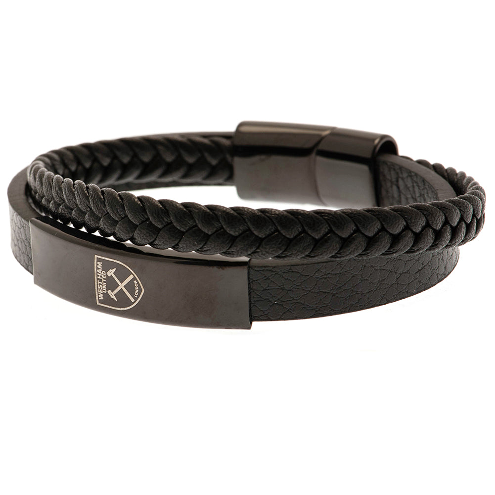 West Ham United FC Black IP Leather Bracelet - Officially licensed merchandise.