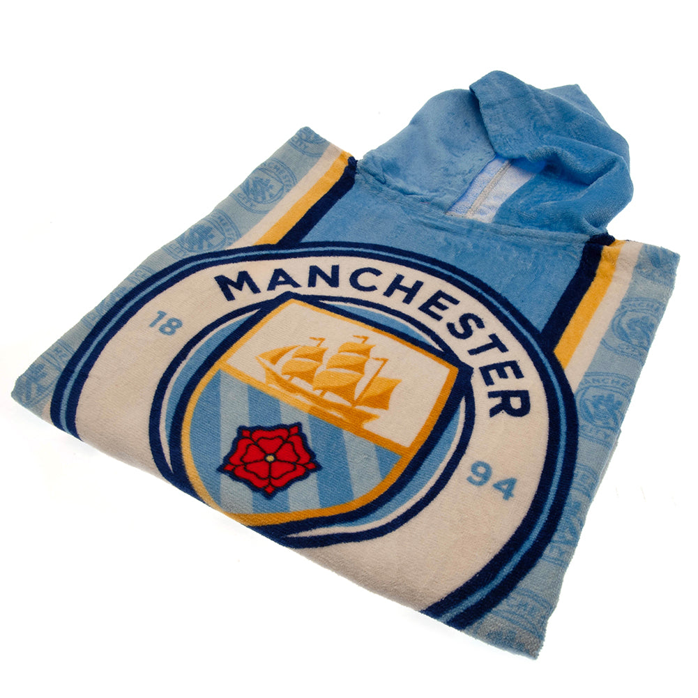 Manchester City FC Kids Hooded Poncho - Officially licensed merchandise.