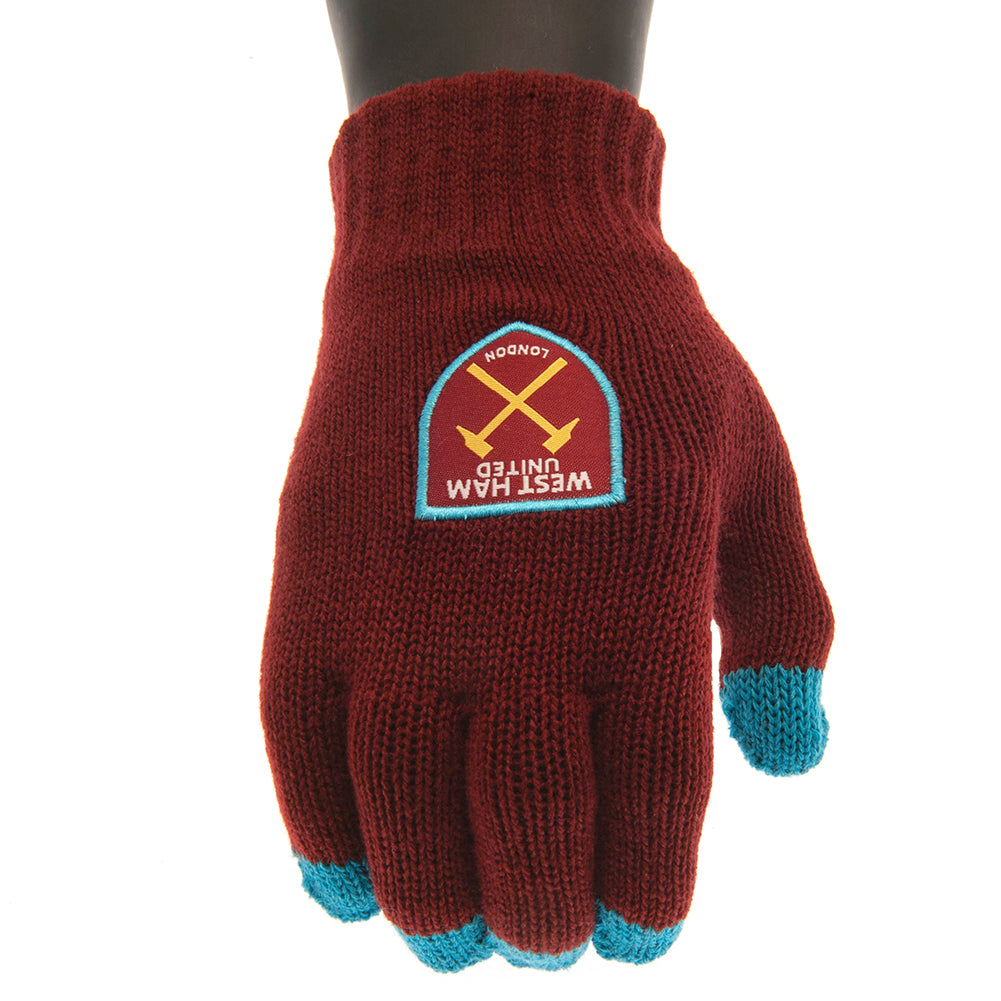 West Ham United FC Touchscreen Knitted Gloves Adults - Officially licensed merchandise.