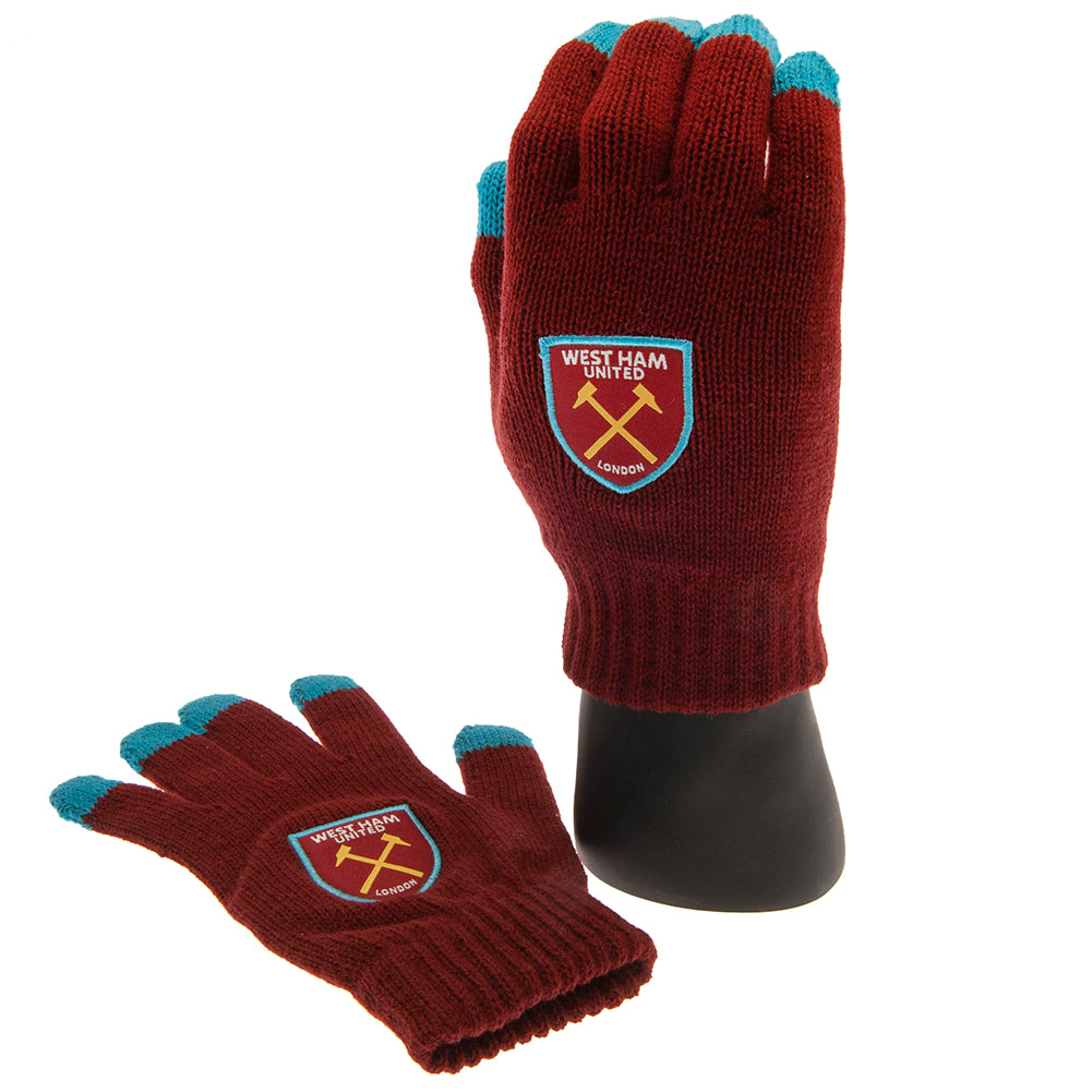 West Ham United FC Touchscreen Knitted Gloves Adults - Officially licensed merchandise.