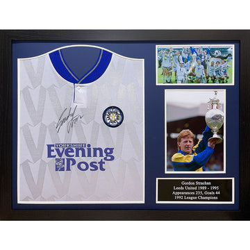 Leeds United FC 1992 Strachan Signed Shirt (Framed) - Officially licensed merchandise.