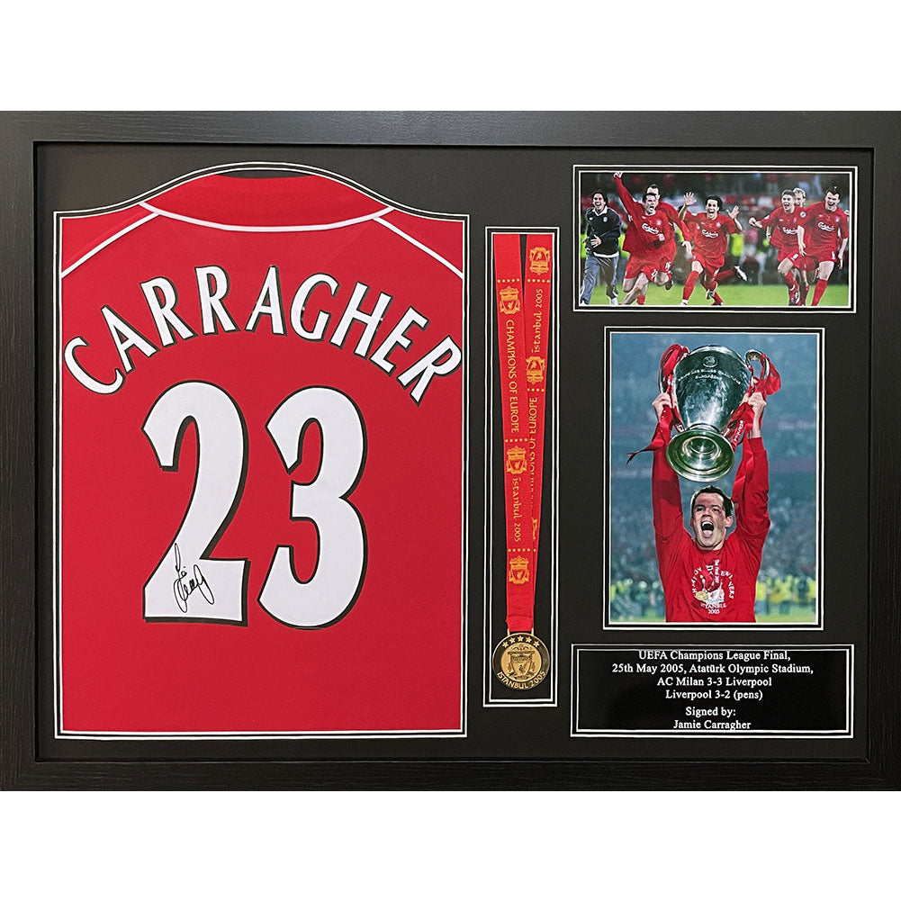 Liverpool FC Carragher Signed Shirt & Medal (Framed) - Officially licensed merchandise.