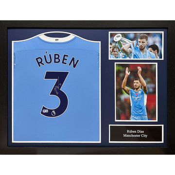 Manchester City FC Dias Signed Shirt (Framed) - Officially licensed merchandise.