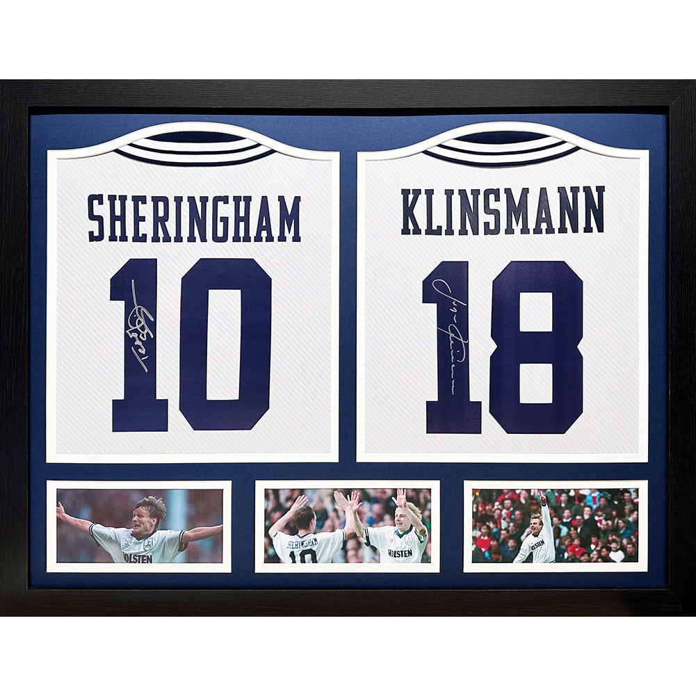 Tottenham Hotspur FC 1994 Klinsmann & Sheringham Signed Shirts (Dual Framed) - Officially licensed merchandise.