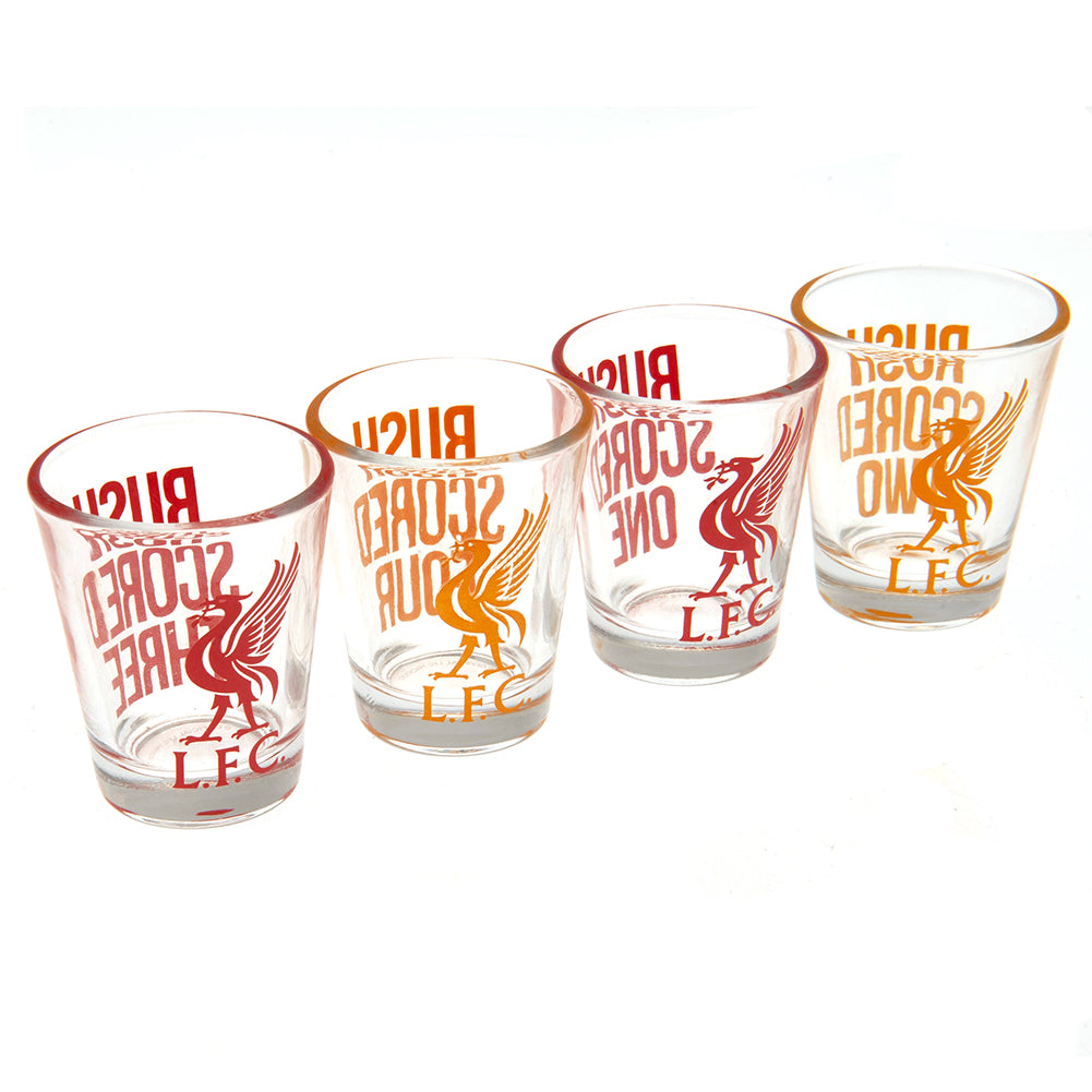 Liverpool FC 4pk Shot Glass Set - Officially licensed merchandise.