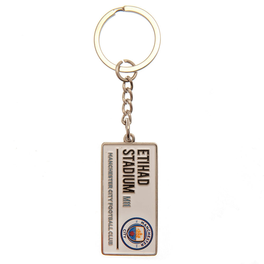 Manchester City FC Embossed Street Sign Keyring - Officially licensed merchandise.